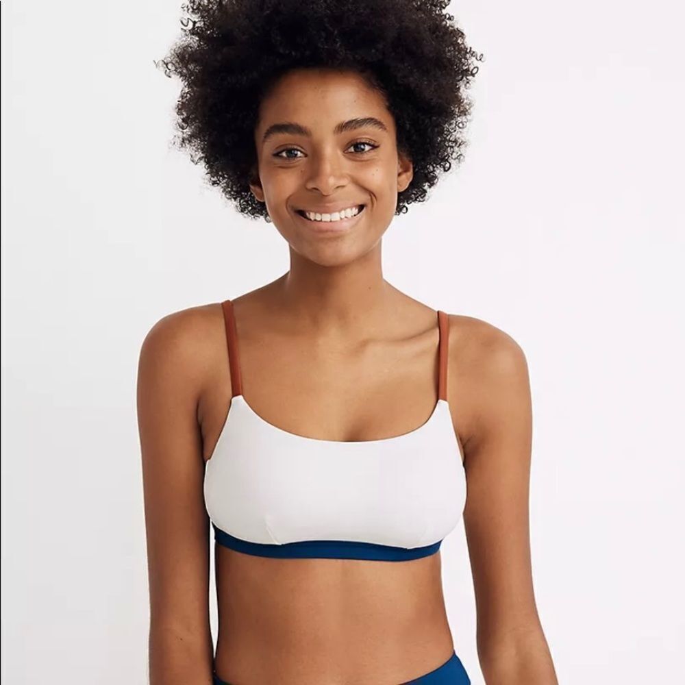 NEW Madewell Second Wave sport bikini top in color block ivory, blue maroon 3X